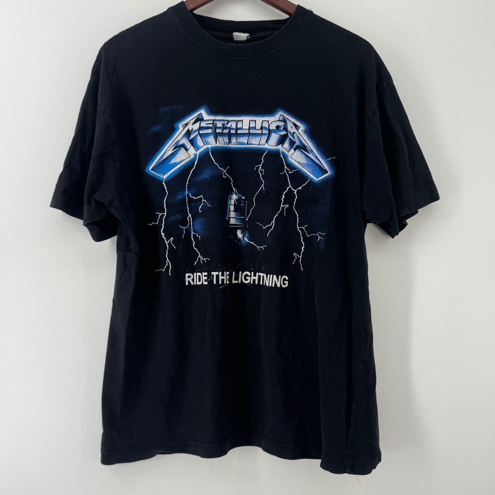 Metallica Ride the Lightning Graphic Band T-Shirt Black Rock Metal Tee Mens L